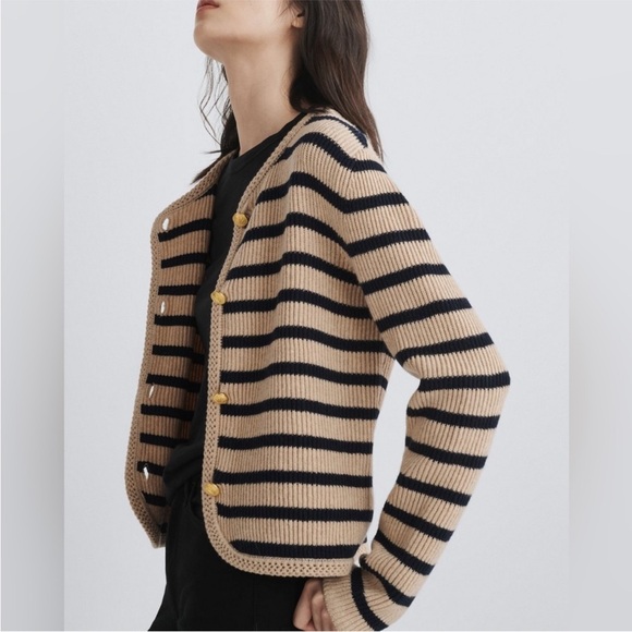 Rag & Bone Sweater Nancy Cardigan Wool-Blend in Oatmeal Navy Striped - Picture 6 of 11